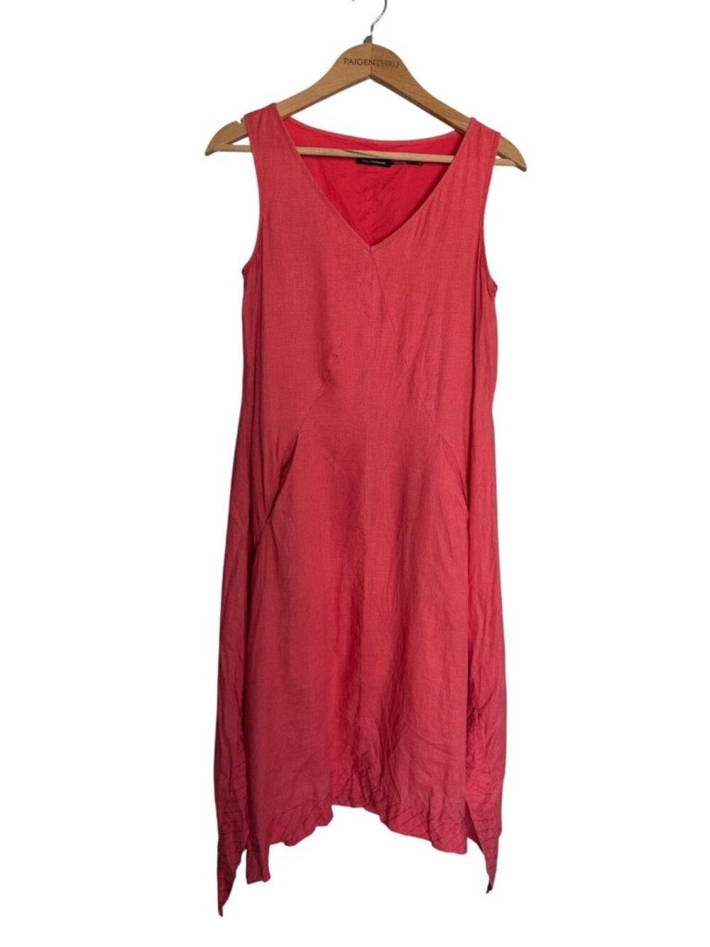 Stella Carakasi Women's Small 100% Hemp Pink Midi Dress Pockets Eco
